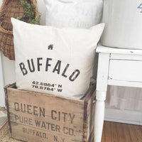 Custom City & Coordinates Pillow Cover - Linen and Ivory